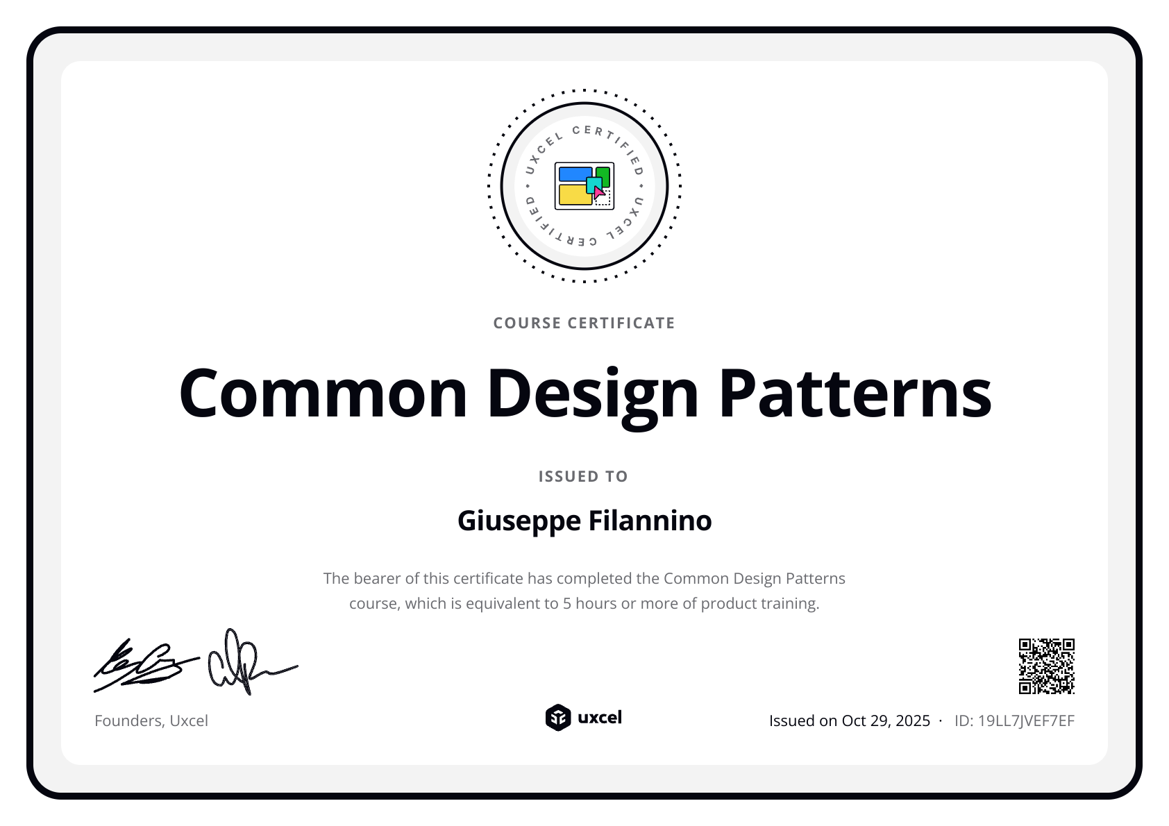 Giuseppe Filannino's certificate